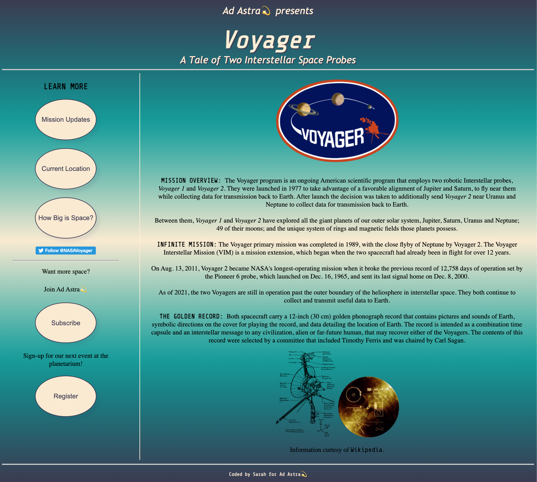 Snapshot of Voyager website